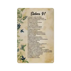 "Salmo 91" Spanish Bible Verse Metal Sign, psalm 91 Vintage Floral Butterfly Christian Wall Art, 12x8in Decor for Spanish-Speaking Homes, Church, Religious Gift