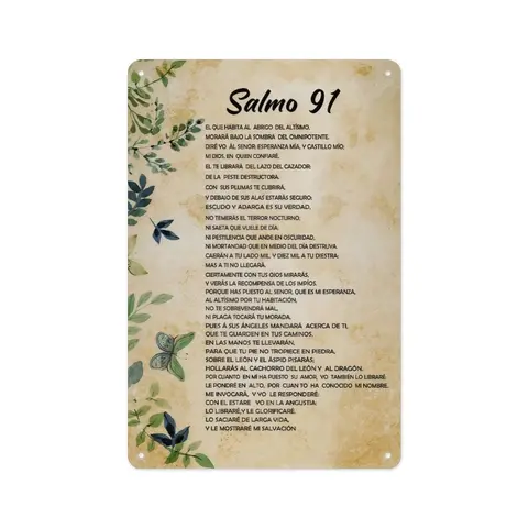 12x8in Religious Christianity Rust-Proof Metal Wall Art, Spanish Salmo 91 Bible Verse Aluminum Plaque Sign with Butterfly Accent, Pre-Drilled Hang Decor, Waterproof Indoor/Outdoor Faith Gift for Spanish Speakers’ Homes