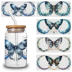 5 Sheets Butterfly Pattern uv dtf transfer sticker Faithful Messages Suitable for 16 oz Glass Design Positive Affirmations Art Decoration