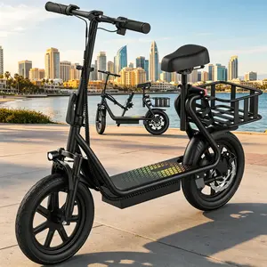 B Comfortable Seated Electric Scooter for Adults 48V 10.4Ah Battery Up to 22MPH Speed 21-27 Miles Range Pet-Friendly Design with Sturdy Rear Basket