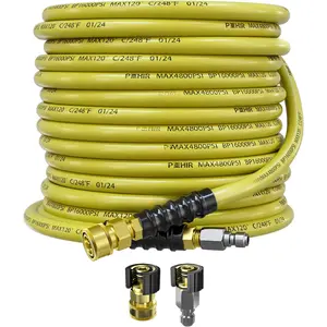 50ft  Washer Hose 3/8" 4800 PSI, Power Washer Hose with 3/8 Quick Connect, Hot & Cold Water Hose Max 248?F, Commercial Industrial Grade Steel Wire Braided Kink Proof Extension Hose