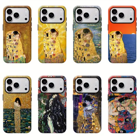 Klimt The Kiss Famous Art Protective Smartphone Casing, Compatible with iPhone 11-17 Pro Max/Plus and Samsung Galaxy S23-25 Cellphone Devices