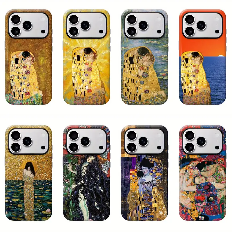 Klimt The Kiss Famous Art Protective Smartphone Casing, Compatible with iPhone 11-17 Pro Max/Plus and Samsung Galaxy S23-25 Cellphone Devices