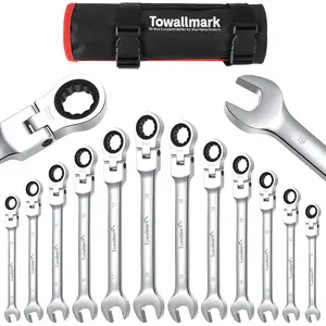 Garvee 14Pcs Wrench Set, Metric 6-19MM Ratcheting Wrench, Fixed Head Ratcheting Combination Wrenchs, Chrome Vanadium Steel with Storage Bag for Truck Garage Car Bike Projects