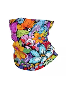 Unisex Tropical Floral Neck Gaiter, Vibrant Hawaiian Flower Print Face Scarf, Summer Boho Bandana Mask, Breathable Face Cover