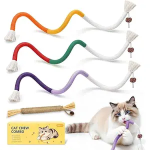 Cat Toys for Indoor Cats Chew Ropes 3Pcs, Silvervine Stick 1Pcs with Gall Fruit, Interactive Catnip Toy for Kittens Dental Care Teeth Cleaning, Easter Gifts