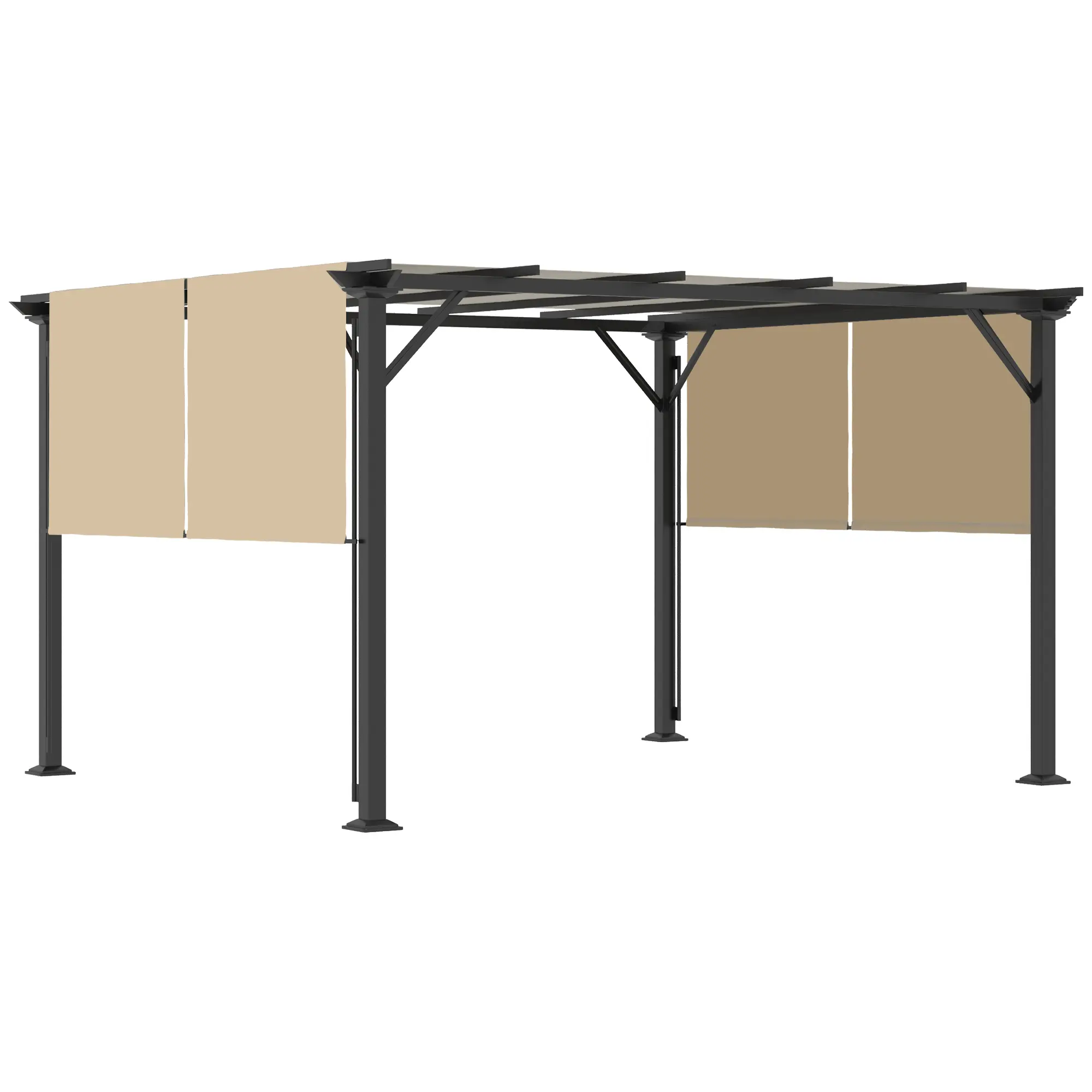 12' x 10' Outdoor Retractable Pergola Canopy with Sun Shade – Unique Design Patio Metal Shelter with Solid Steel Frame, PU UV Coating, Retractable 2-Piece Canopy, Beige