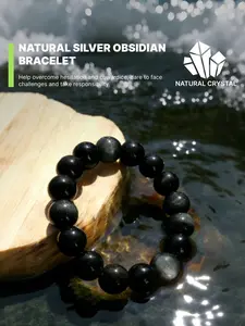 Natural Silver Obsidian Bracelet, Natural Crystal Bracelet, Healing Crystal Bracelet, Red Charm dispels negative energy, guides to light in darkness, Handcrafted, exquisitely strung, perfect for layered wearing, unique fashion