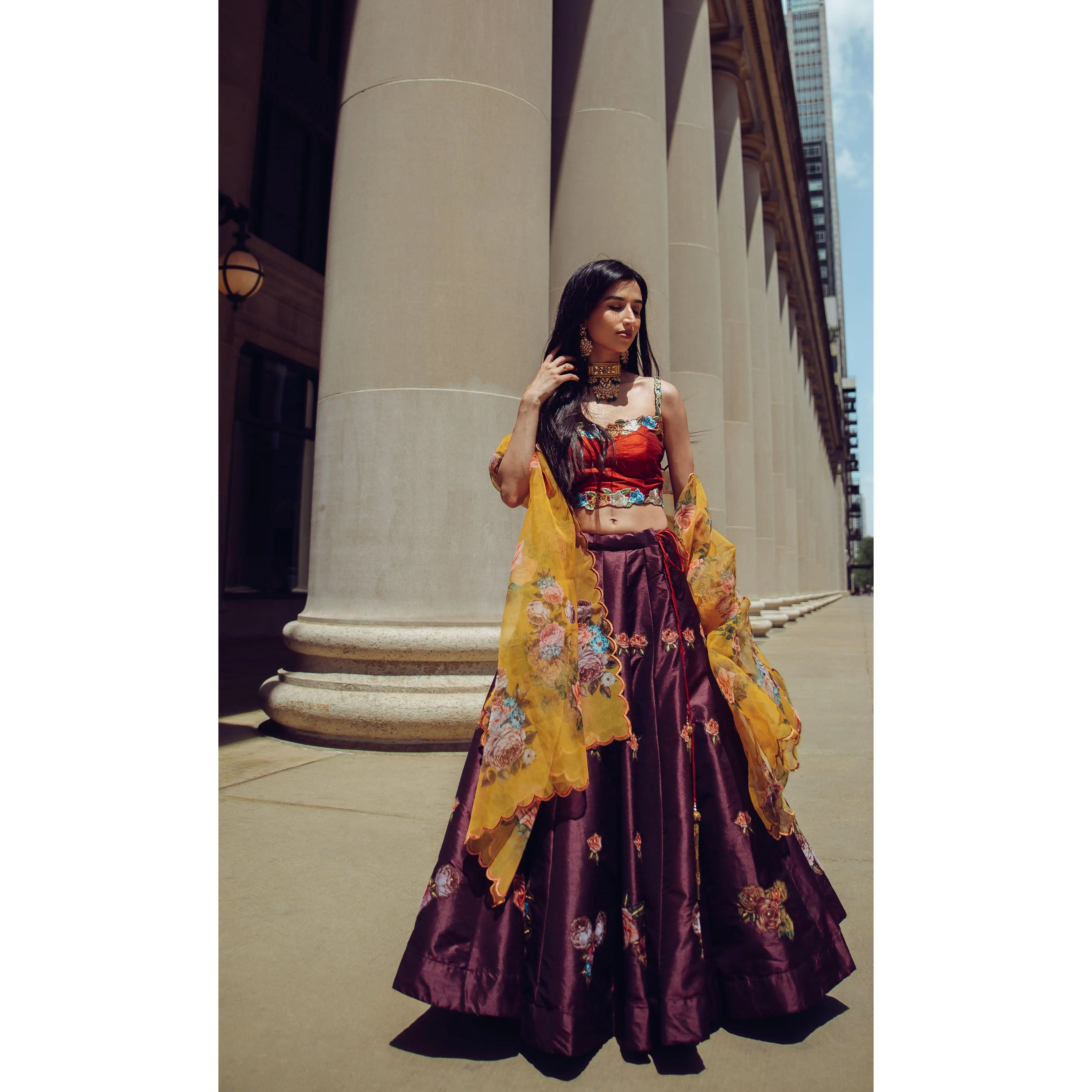 Red and Wine Floral Lehenga Choli Set