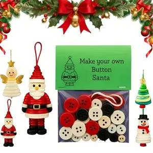 DIY Christmas Button Ornament Making Set, Craft Buttons Kit with Snowman Santa Angel, Fun Holiday Decorations for All Ages