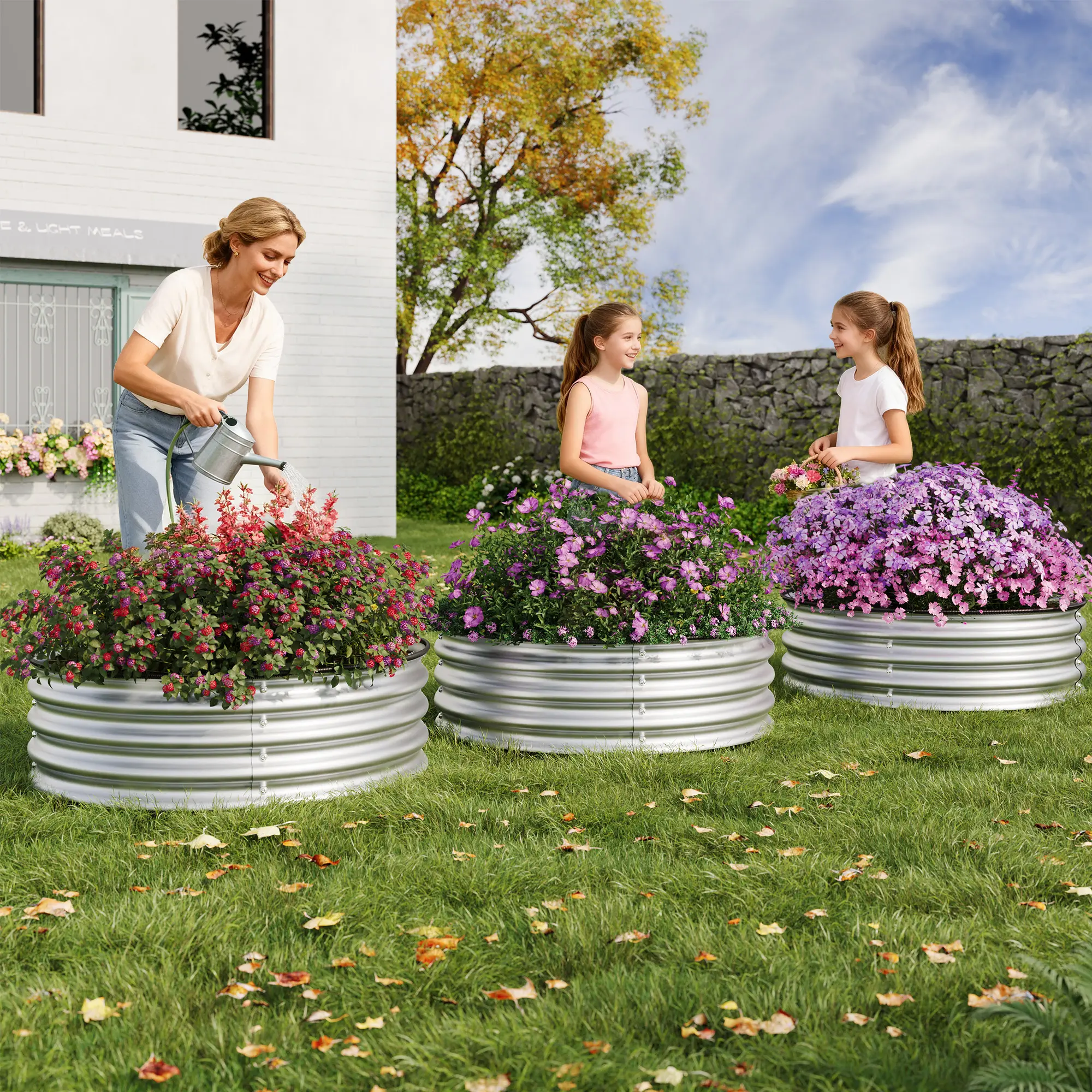 2x1FT Round Galvanized Metal Raised Garden Bed, Rust & Corrosion Resistant Outdoor Planter Box with Safe Rolled Edge, Easy Assembly Garden Bed for Vegetables, Fruits and Flowers