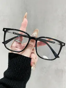Fashion Versatile Large Frame Anti-Blue Light Glasses, Trendy High-End Style, Casual All Seasons Eyewear, Tr90 Metal Frame