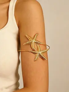 Gold Starfish Arm Cuff, Adjustable Open Bangle, Ocean-inspired Design, Perfect for Beach & Festival Outfits, Summer Boho Statement Jewelry for Women, Easy to Style for Casual & Formal Looks, Chic Everyday Accessory, Unique Ocean Statement Piece