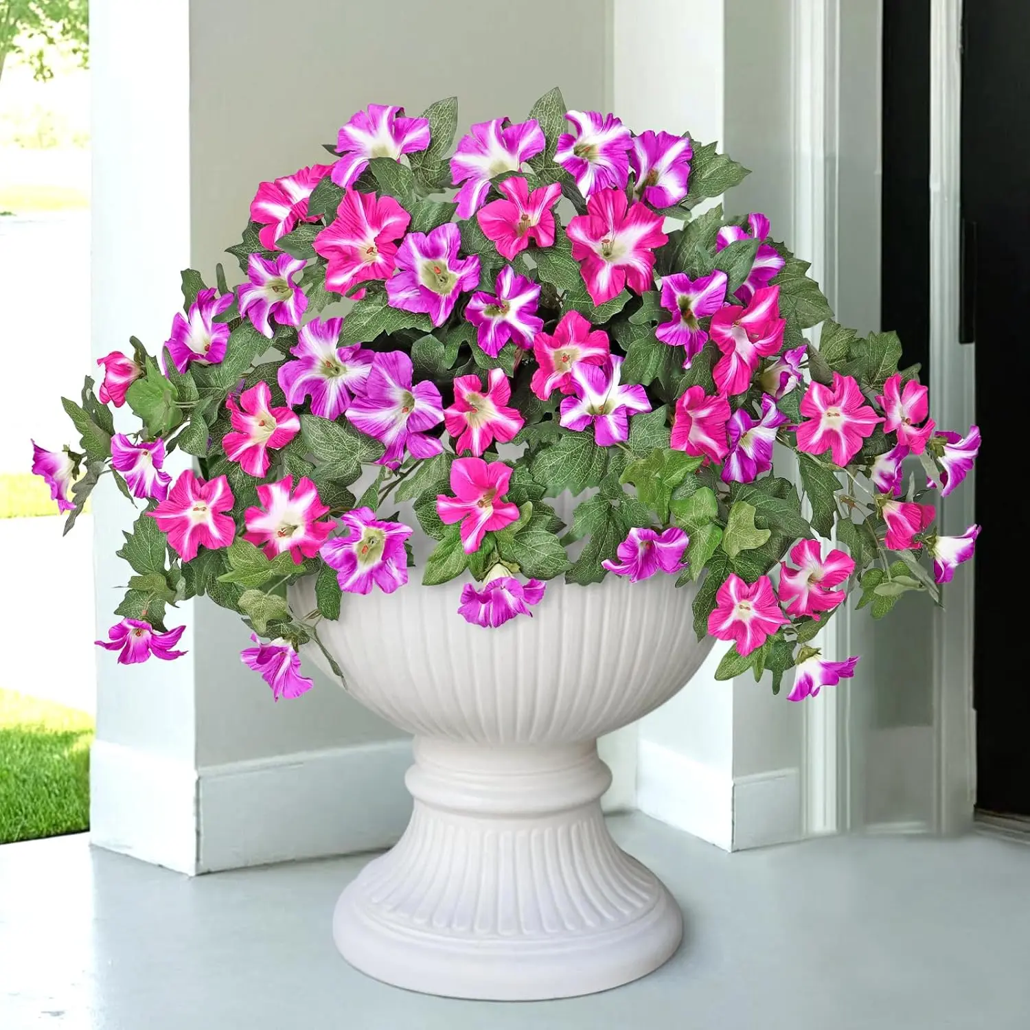 2-Pieces Outdoor Faux Plants, 69-Flowered Large Morning Glory, Uv-Resistant Artificial Morning Glory,Perfect for Outdoor Decoration in All Seasons Such as Porches and Gardens Decorative Fruit  uv resistant realistic hanging plant flowers