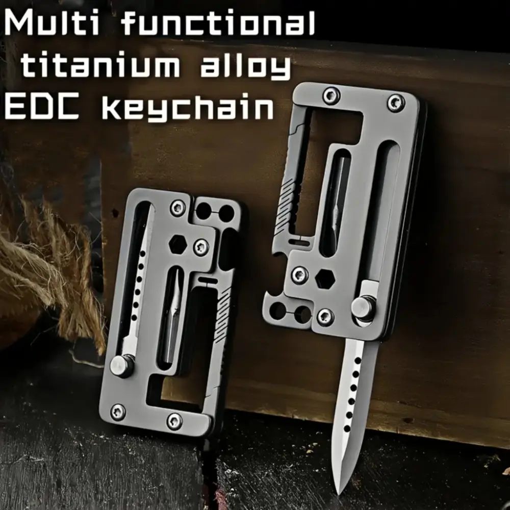 Multipurpose Tool, Titanium Alloy Keychain Size EDC Knife with Bottle Opener, Screwdriver & Wrench, Rustproof for Outdoors, Survival Camping, Titanium Multitool Blades, Hiking, Compact