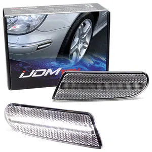 iJDMTOY Frosted/Clear Lens White Full LED Strip Front Side Marker Light Assembly For 2000-2006 Mercedes W220 S-Class S350 S430 S500 S600 S55 AMG