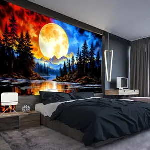 Super Large Size - Moon Forest Lake Mountain Landscape Photos Large Digital Printed Tapestry, Wall Tapestries, Polyester Printed Hanging Cloth, Living Room, Bedroom, Office, Party Decoration, Wall Decoration, Free Installation