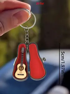 2D flat acrylic Mini guitar keychain with red case - elegant car rearview mirror decoration, backpack accessories, perfect gift for music lovers on Mother's Day, Easter or Ramadan, suitable for men and women