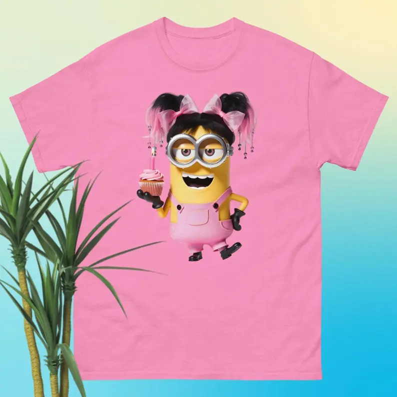 Mion Pink Pigtail Yellow Buddy Unisex Classic Tee, Cute Cartoon Inspired Graphic Shirt #GraphicTee #CuteStyle #Kawaii #Unisex