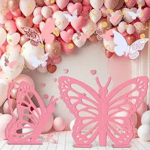 2 Pcs Large Wooden Props - 20" and 17.5" Standing Cutout Backdrop Decoration for Birthday, Baby Shower, Wedding Party(Pink)