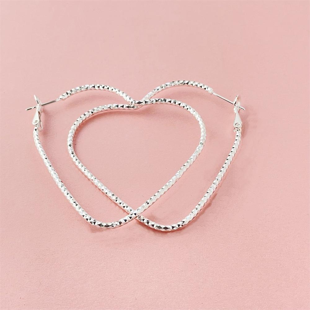 Punk Large Heart Hoop Earrings - 925 silver plated Hollow Heart Hoops - Big Heart Shape - Exaggerated Outline - Personalized Geometric Earrings for Women,Mother’s Day gift.