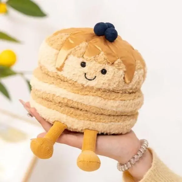 Jellycat Fran Pancakes Stuffed Toy – Soft Golden Pancake Stack Plush with Smiling Face, Maple Syrup and Blueberry Details, Gift for Foodie Plush Lovers