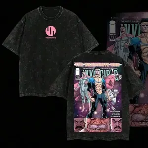 Invincible 72 The Viltrumite War Acid Washed Graphic T Shirt Retro Comic Double Printed Oversized Lightweight Cotton Tee Unisex Streetwear Casual Summer Daily Outfit Perfect Superhero Fan Gift For Men Women