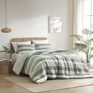 360 Stand Regency Heights RH10-0015 King Size Microfiber Soft Bedding Set - Sage, Breathable Modern Stripe Print, Textured Comforter Set, Microfiber Bedding Set, Soft Bedding Sets