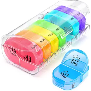 Pill Box 2 Times a Day, Weekly Pill Organizer AM PM with 7 Daily Pocket Case to Hold Vitamin, Medicine, Medication, and Supplement Healthcare Aid