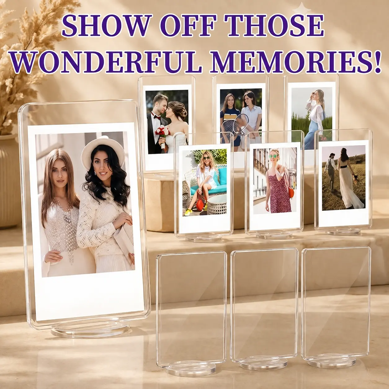 5 Pack Wavy Acrylic Photo Frames with Stand, Clear Mini Tabletop Picture Frames for Instax Photos, Wave Border Desktop Photo Display Holders for Home Decor