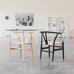 Furniture Hans Wegner Wishbone Style Chair for Office with Arm Rest, Woven Cord Seat