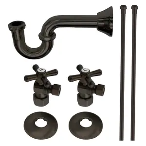 212 MAIN Classic Brass Plumbing Supply Combo Kit - Water Pipe Accessories with Ceramic Index, Cross Handle, 0.5 in. IPS Inlet, 0.38 in. Comp Outlet, Oil Rubbed Bronze Finish, Flanged P-Shaped Trap, and Included Components
