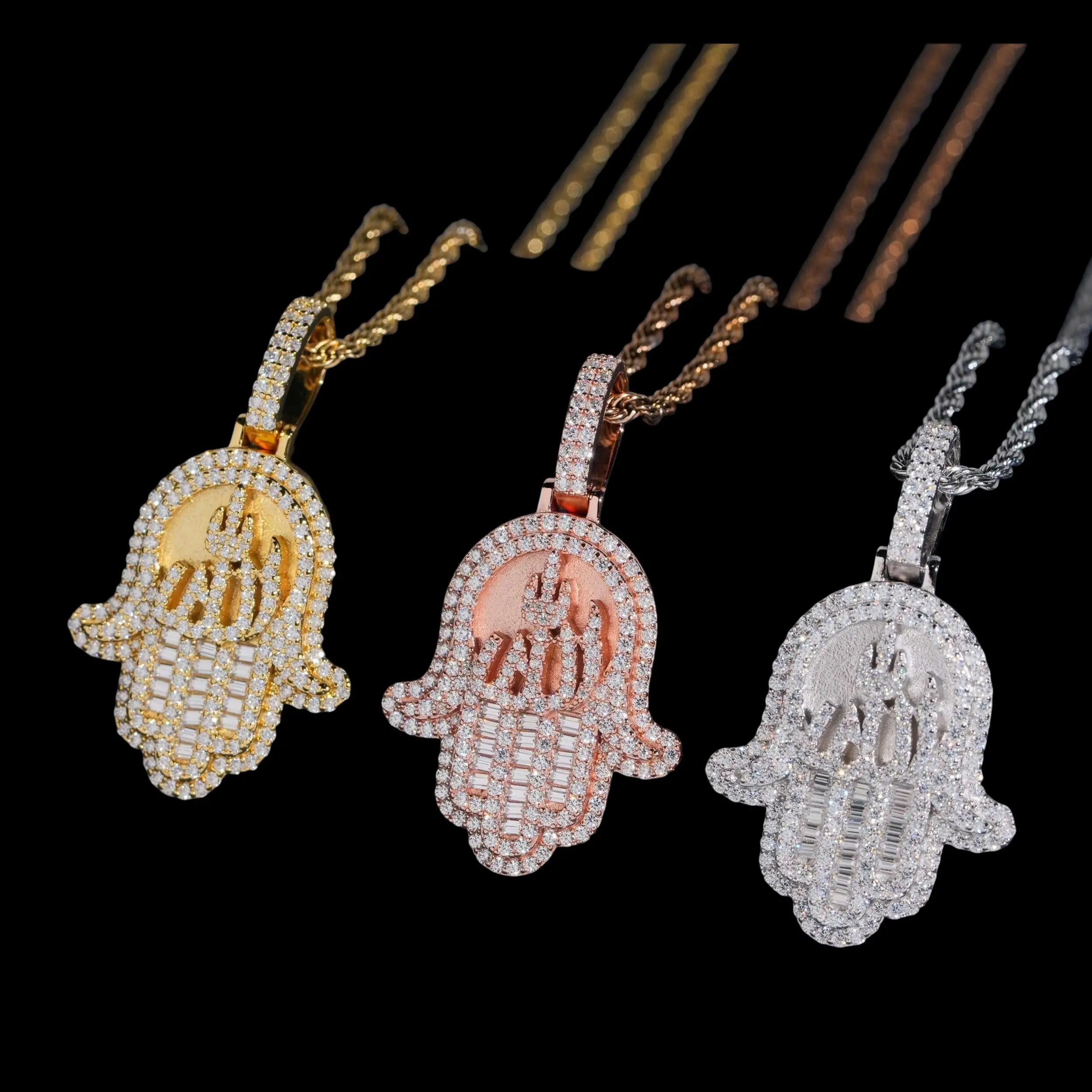 Hamsa Allah Hand Pendant Lab Diamond – 14k Gold