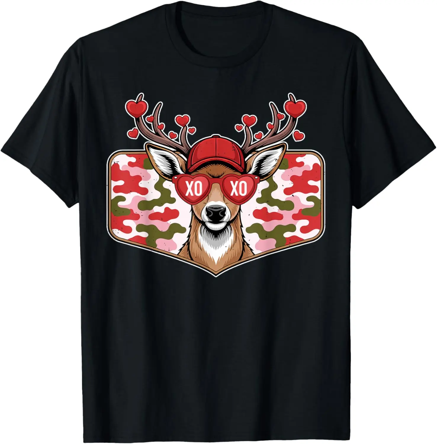 Casual Graphic T-Shirt for Men and Women, Valentine's Day Buck XO Print, Soft 100% Cotton Round Neck, Breathable Short Sleeve Fabric