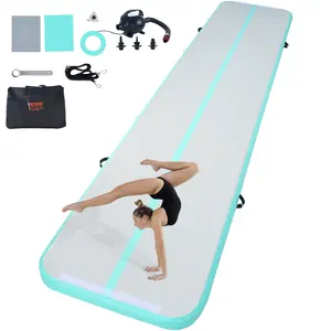 Father's Day Gift Spring new arrivals Gymnastics Air Mat, 4 inch Thickness Inflatable Gymnastics Tumbling Mat, Tumble Track with Electric Pump, Training Mats for Home Use/Gym/Yoga/Cheerleading/Beach/Park/Water, 16 ft, Mint Green
