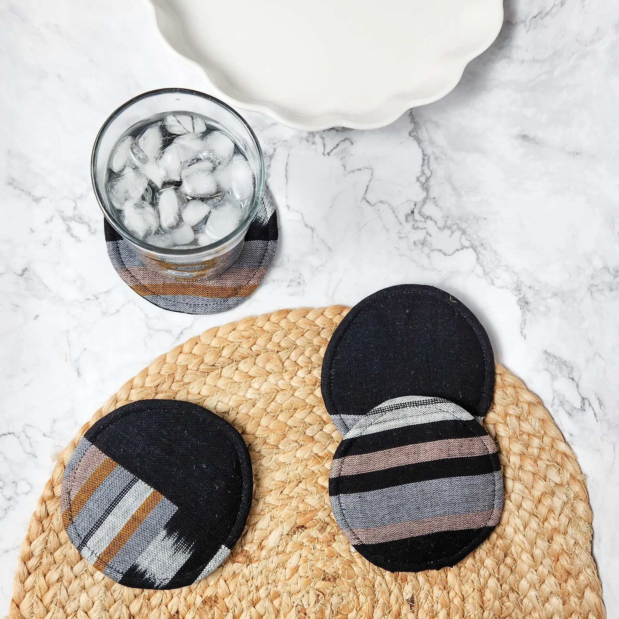 Guatemalan Circular Woven Fabric Coaster Set, Kitchenware Tabletop Protectors
