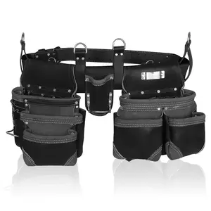 Grain Leather 18 Pockets | Tool Rig Set | Tool Pouch | Drywall Tool Belt | Carpenter Tool Bag | Leather Tool Belts for Men | Construction | Framers | Electrician (Maroon)