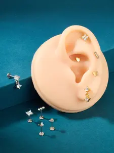 Silver Gold Cartilage Earring for Women Helix Piercing Tragus, Cartilage，Conch Piercing Earrings Piercing Jewelry Gift Set Stainless Steel Piercing Jewelry Second Hole Earrings for Anniversary (6/8mm, 20/18/16G)