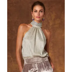 Odile Halter Top in Silver Cascade and Embellishment