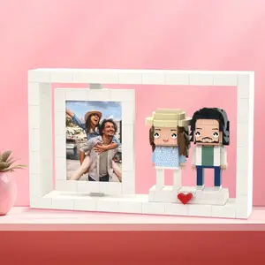 JollyJubilant Sweet Couple Gift Full Body Customizable Square Face2 People with Photo Frame My Custom Brickfigure Granules with Easel Personalize Building Block Character