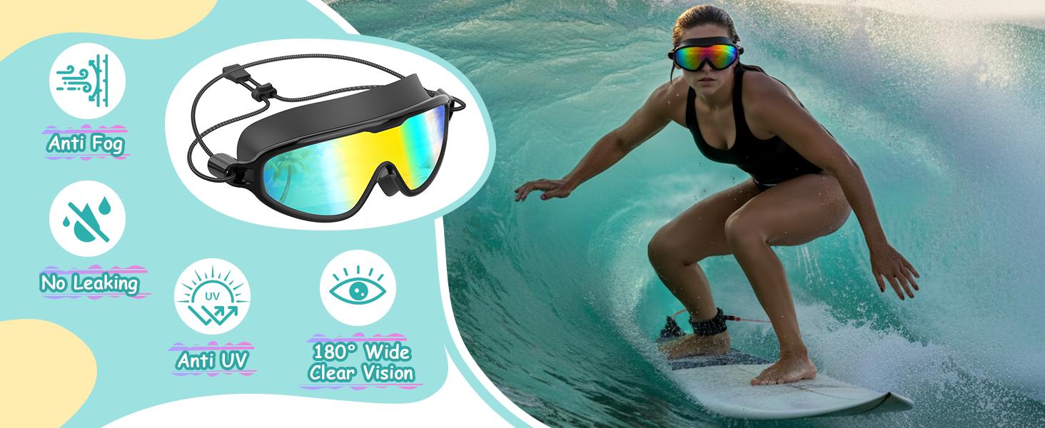 Aegend Swim Goggles - Bungee Strap, No Leaking, Anti-Fog, Quick-Adjust Swimming Goggles for Youth and Adults