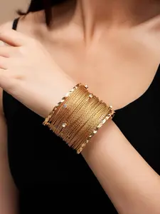 Bohemian Ethnic Style Wide Band Rhinestone Texture Bracelet, Fashionable Bracelet, Luxury Light Luxury Unique Metal Line Jewelry, All Seasons Accessory