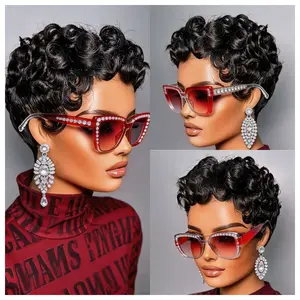 Pixie Cut Wigs Pin Curl Pixie Cut Wig Short Bomb Curly Wig  Short Pixie Cut Glueless Wigs    Perfect for Daily Wear and Fashion Wig for Black Women