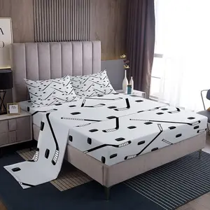 Feelyou Ice Hockey Bedding Set - Breathable Durable Microfiber Sheets, Decorative Deep Pocket Fitted Sheet, Puck-Themed Winter Sport Grey Linens Set, Breathable Durable Sheets, Decorative Bedsheet Sets