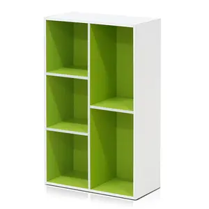 LUDER 5-Cube Compact Easy-to-Assemble Stylish Look Reversible Bookcase, 9.4x19.5x31.5in, for Living Room & Home Office, White/Green