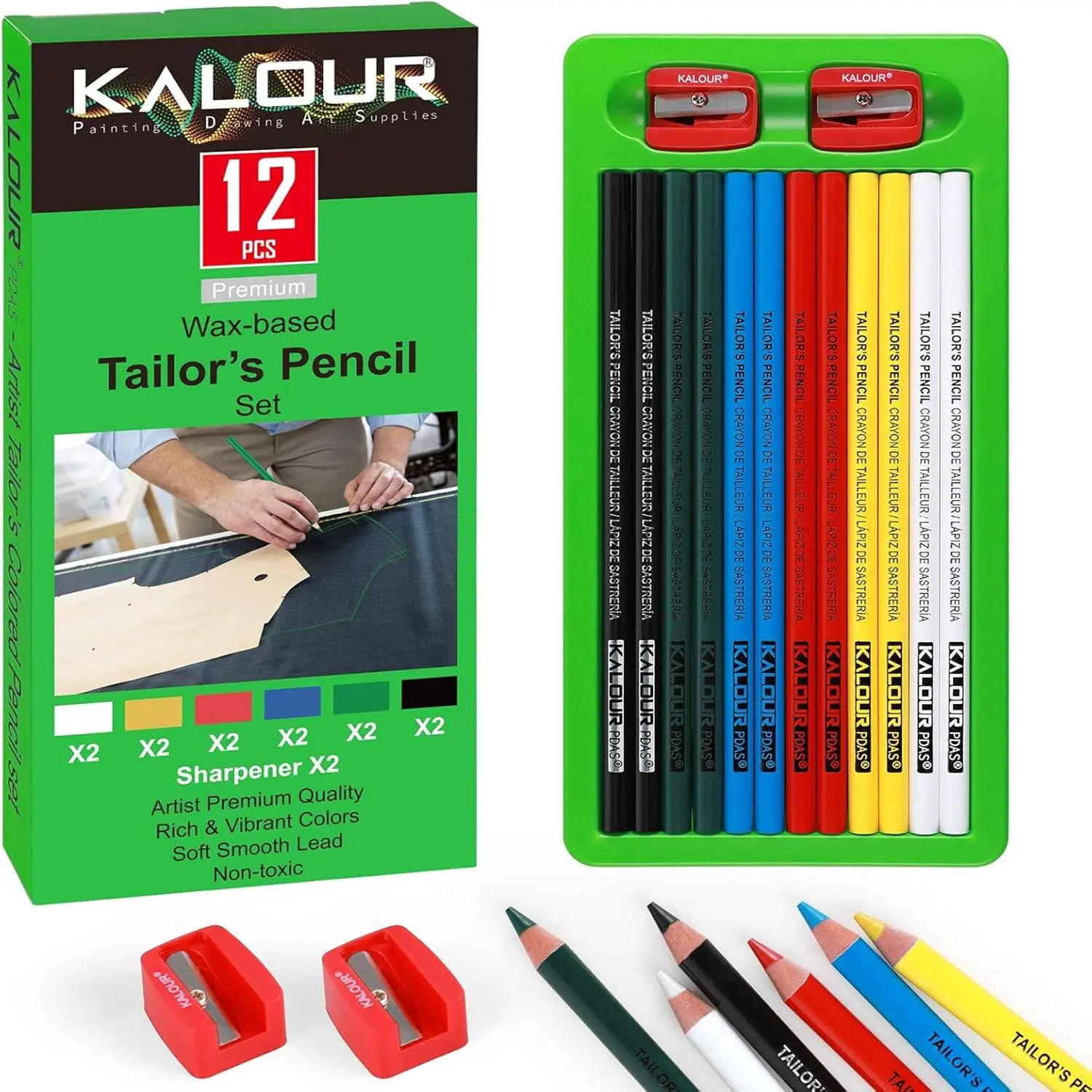 Tailor's Pencil Set, 12pcs/box Sewing Fabric Pencil & Fabric Marker Pen with 2 Counts Sharpener, Dressmaking Supplies, Sewing Tools, Sewing Accessories And Supplies, Crafts for Home School Office