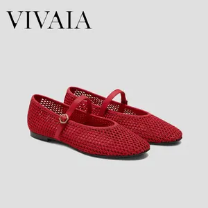 VIVAIA Women Girl Walking Shoes Fashion Mesh Ballet Flats with Buckle Strap, Almond toe Flats, Wide Feet Friendly Flats, Breathable Mesh Flats (Nelly)