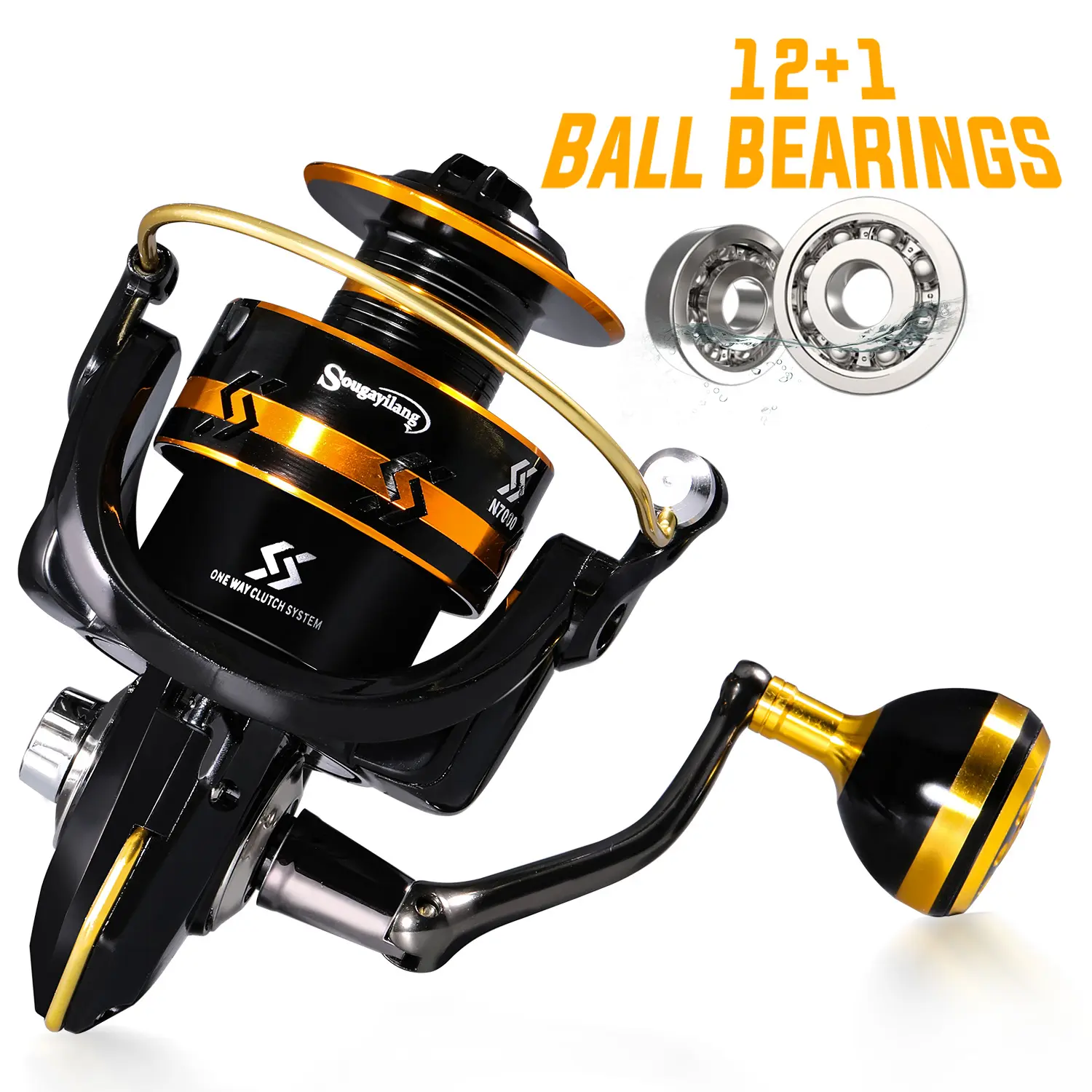 Sougayilang Spinning Fishing Reel - Lightweight, Powerful Fishing Tackle with Ball Bearings, Smooth Operation, Precision Gears, Steel Main Shaft, Specified Gear Ratio for Freshwater, Seawater Use (Red/Blue/Golden)