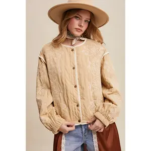 Butter Cream Embroidered Quilted Western Jacket