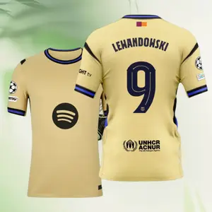 Robert Lewandowski 9# Yellow 25-26 Away Kit Short Sleeve Soccer Jersey for Fans (Collectible Sports Jersey)